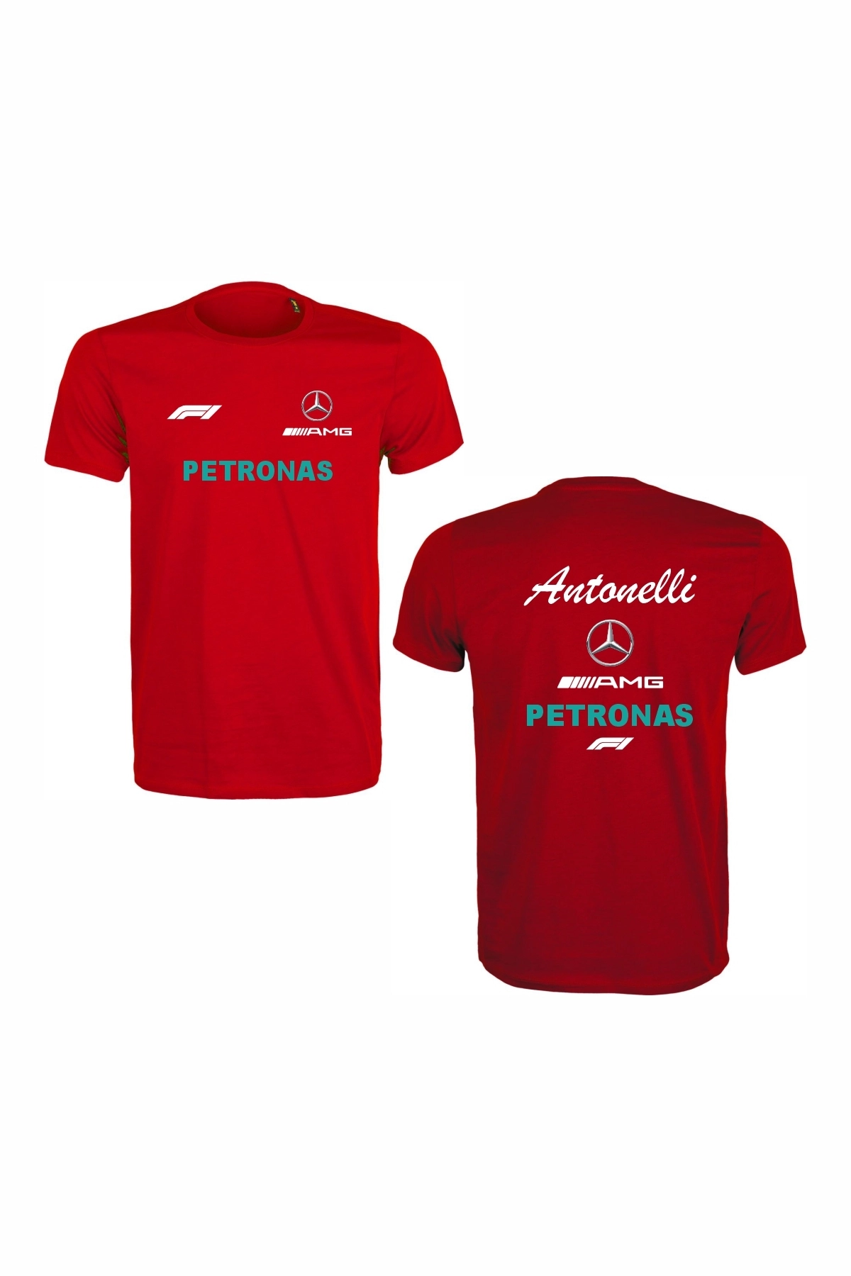 Unisex Kırmızı %100 Pamuk Regular Fit Tişört – Mercedes AMG F1 Baskılı, Spor T-Shirt