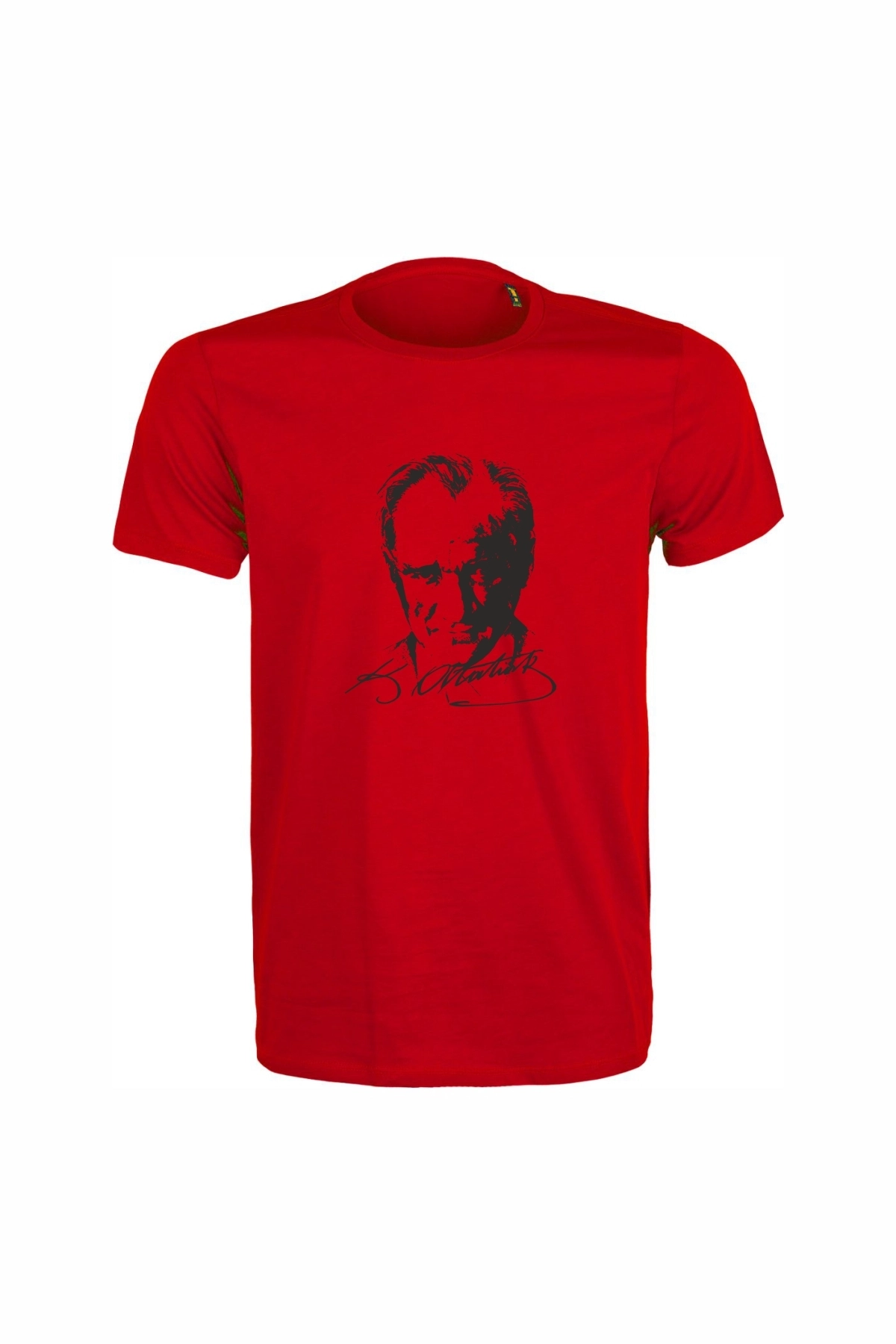 Unisex Kırmızı %100 Pamuk Regular Tişört – Siyah Atatürk Baskılı, Günlük T-Shirt