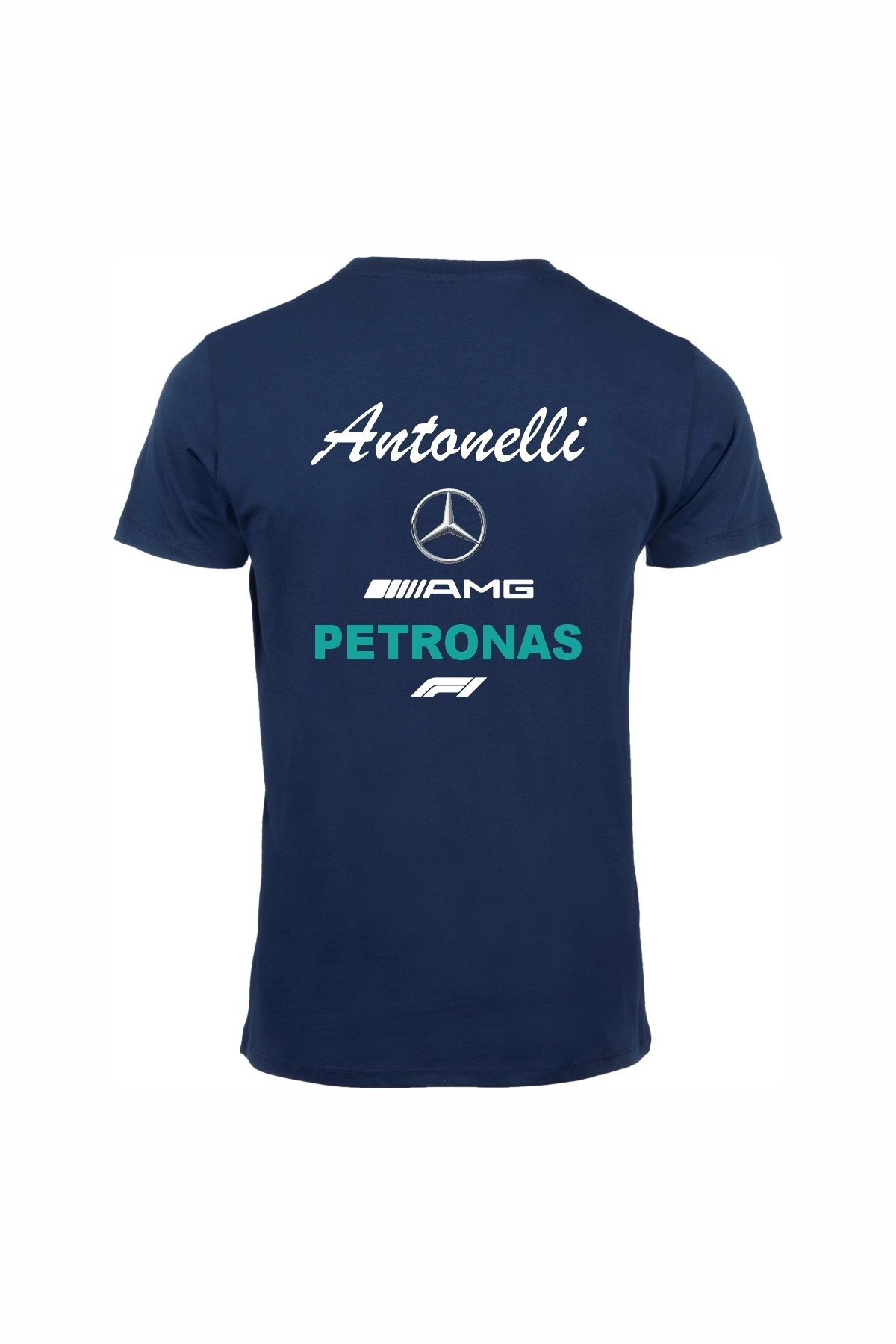 Unisex Lacivert %100 Pamuk Regular Fit Tişört – Mercedes AMG F1 Baskılı, Spor T-Shirt
