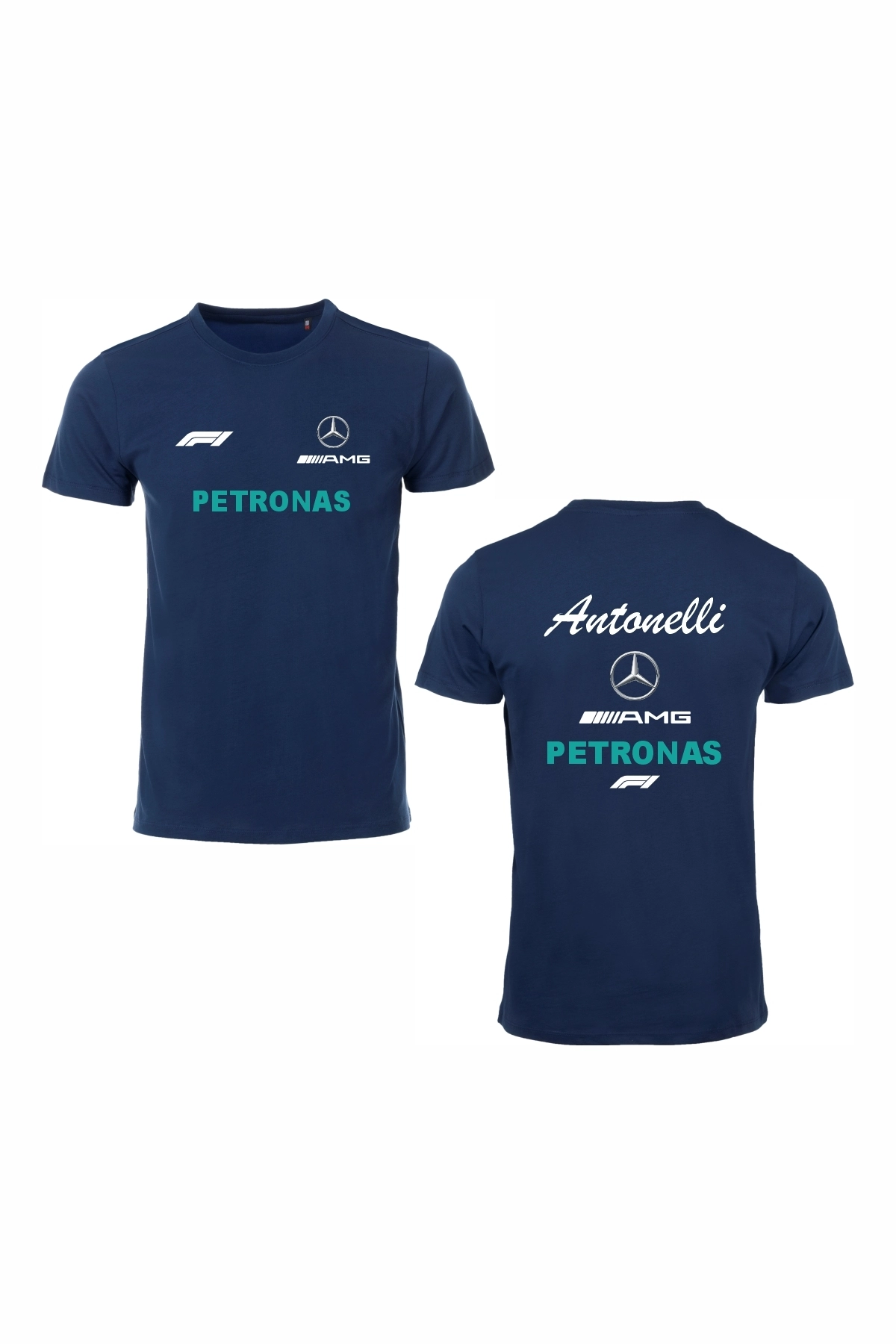 Unisex Lacivert %100 Pamuk Regular Fit Tişört – Mercedes AMG F1 Baskılı, Spor T-Shirt
