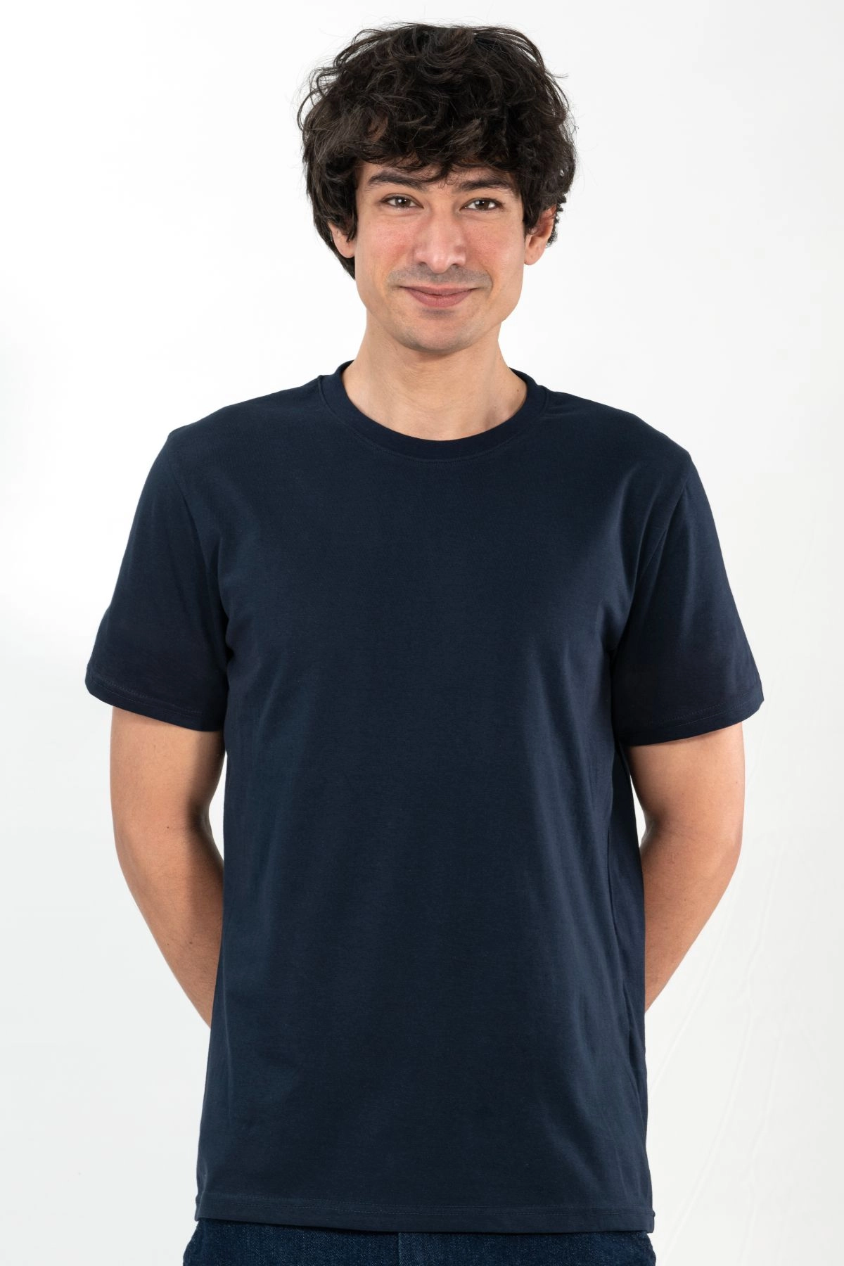%100 Pamuk Basic Tişört Rahat Kalıp Unisex Günlük Spor T-Shirt Lacivert
