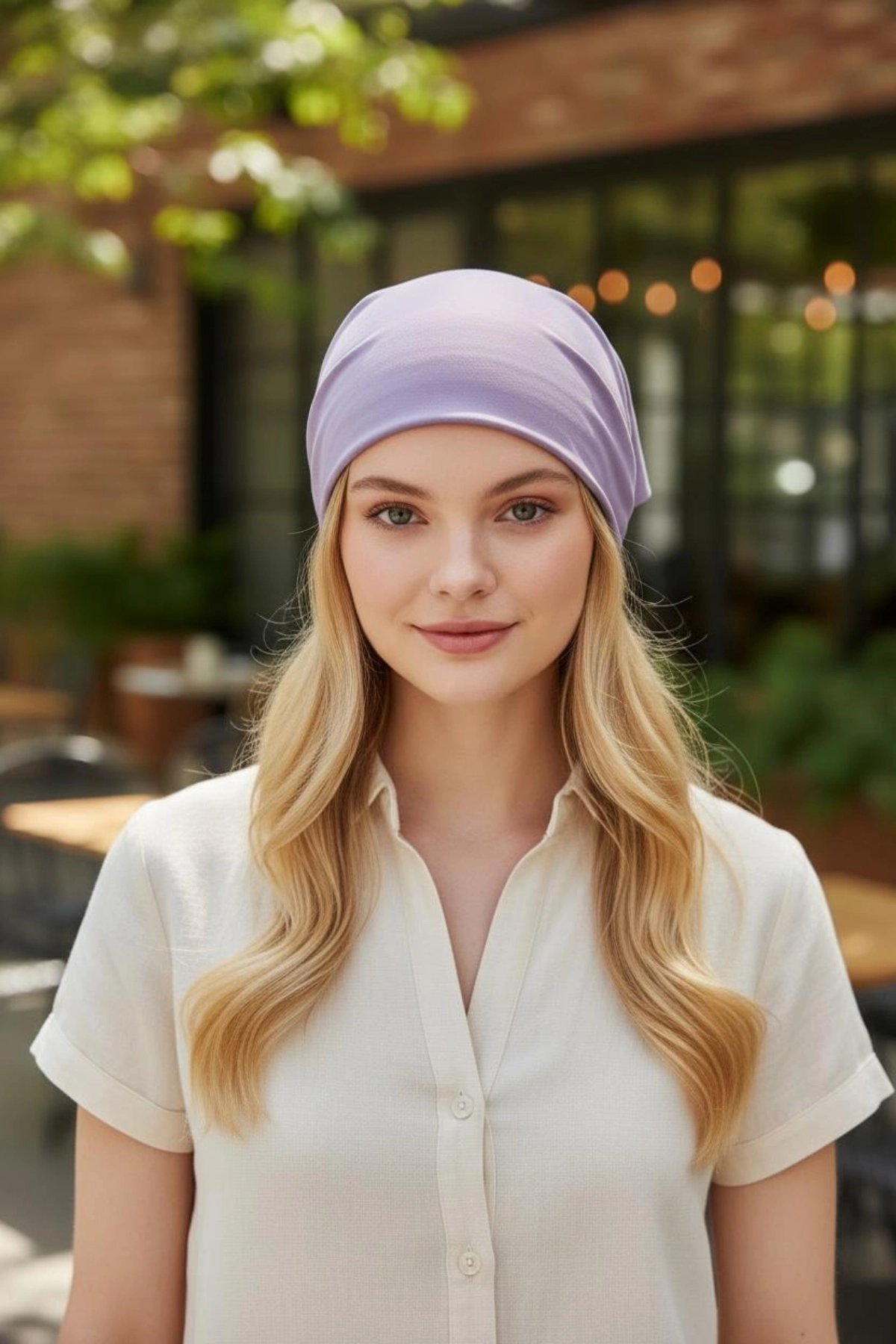 Üçgen Bandana Fular Bone Mutfak ve Aşçı Bone Likralı Soft Lila