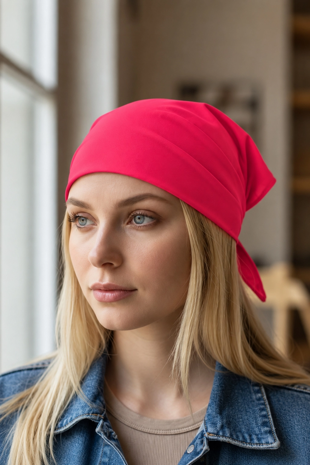 Üçgen Bandana Fular Bone Mutfak ve Aşçı Bone Likralı Soft Nar Kırmızı