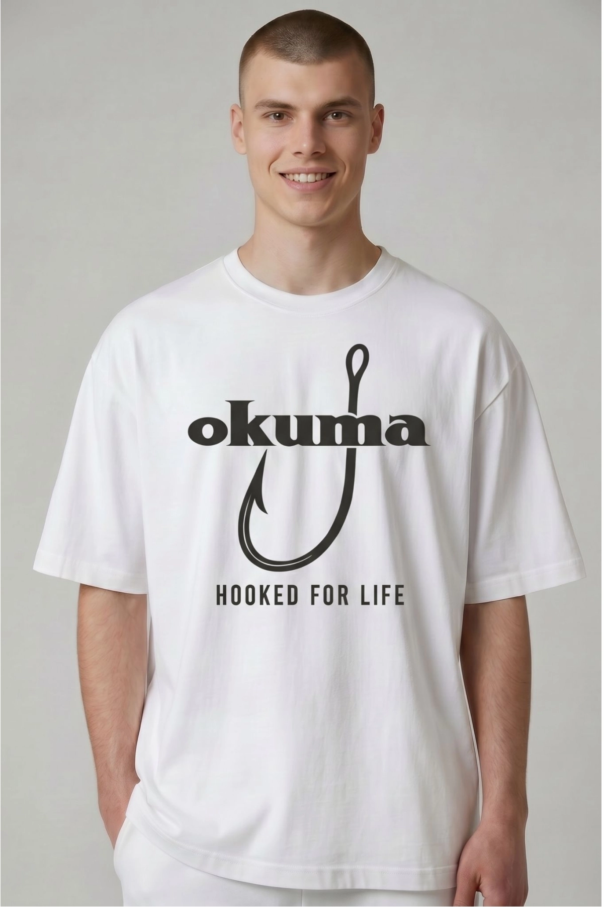 Etifa Oversize Balıkçı Tişörtü Okuma Hooked For Life %100 Pamuk Premium Beyaz Unisex