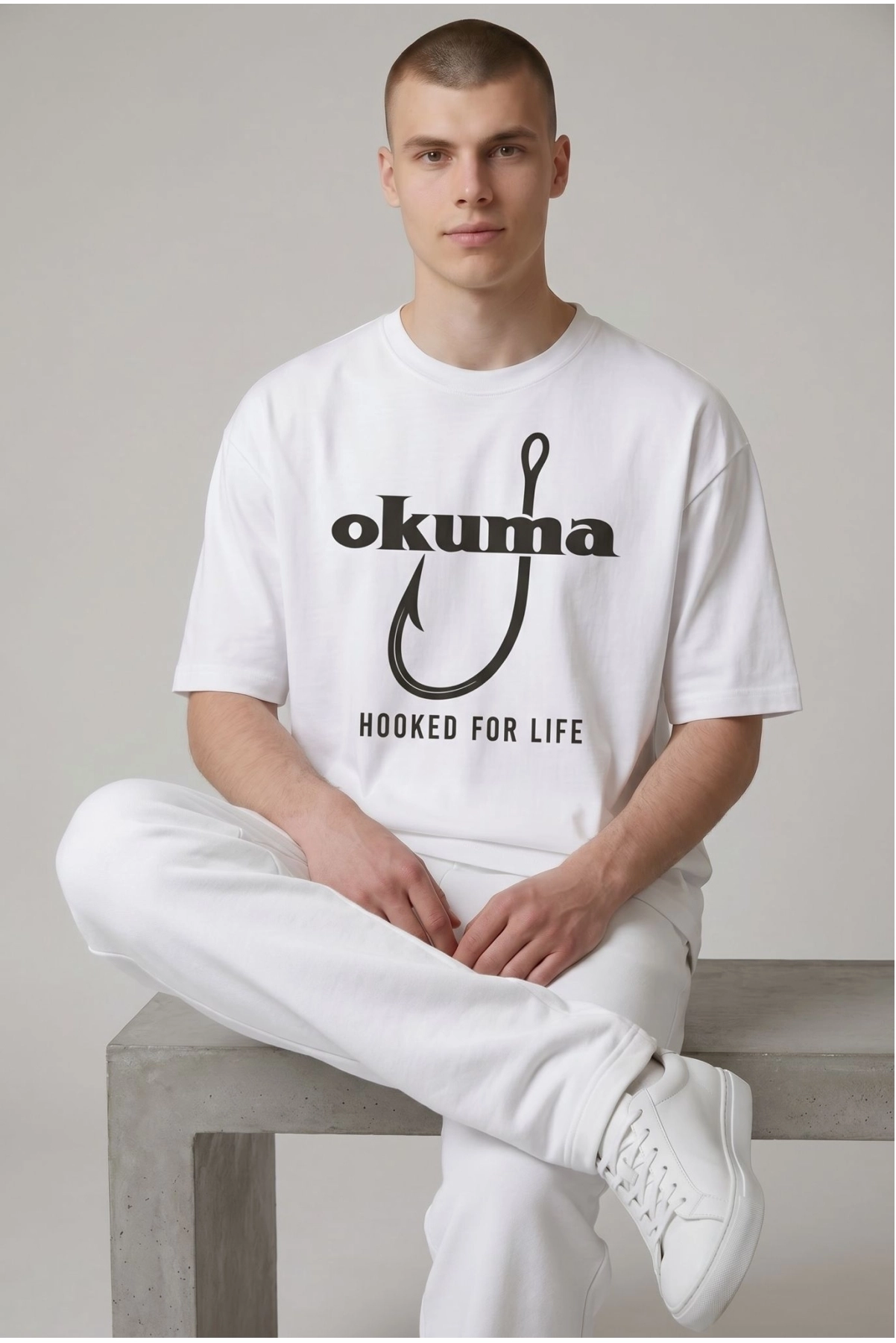 Etifa Oversize Balıkçı Tişörtü Okuma Hooked For Life %100 Pamuk Premium Beyaz Unisex