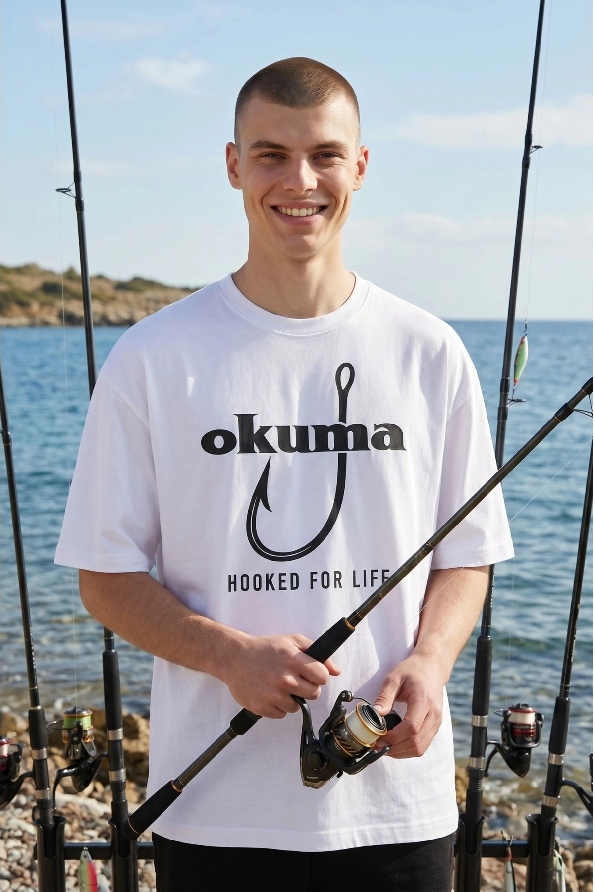 Etifa Oversize Balıkçı Tişörtü Okuma Hooked For Life %100 Pamuk Premium Beyaz Unisex