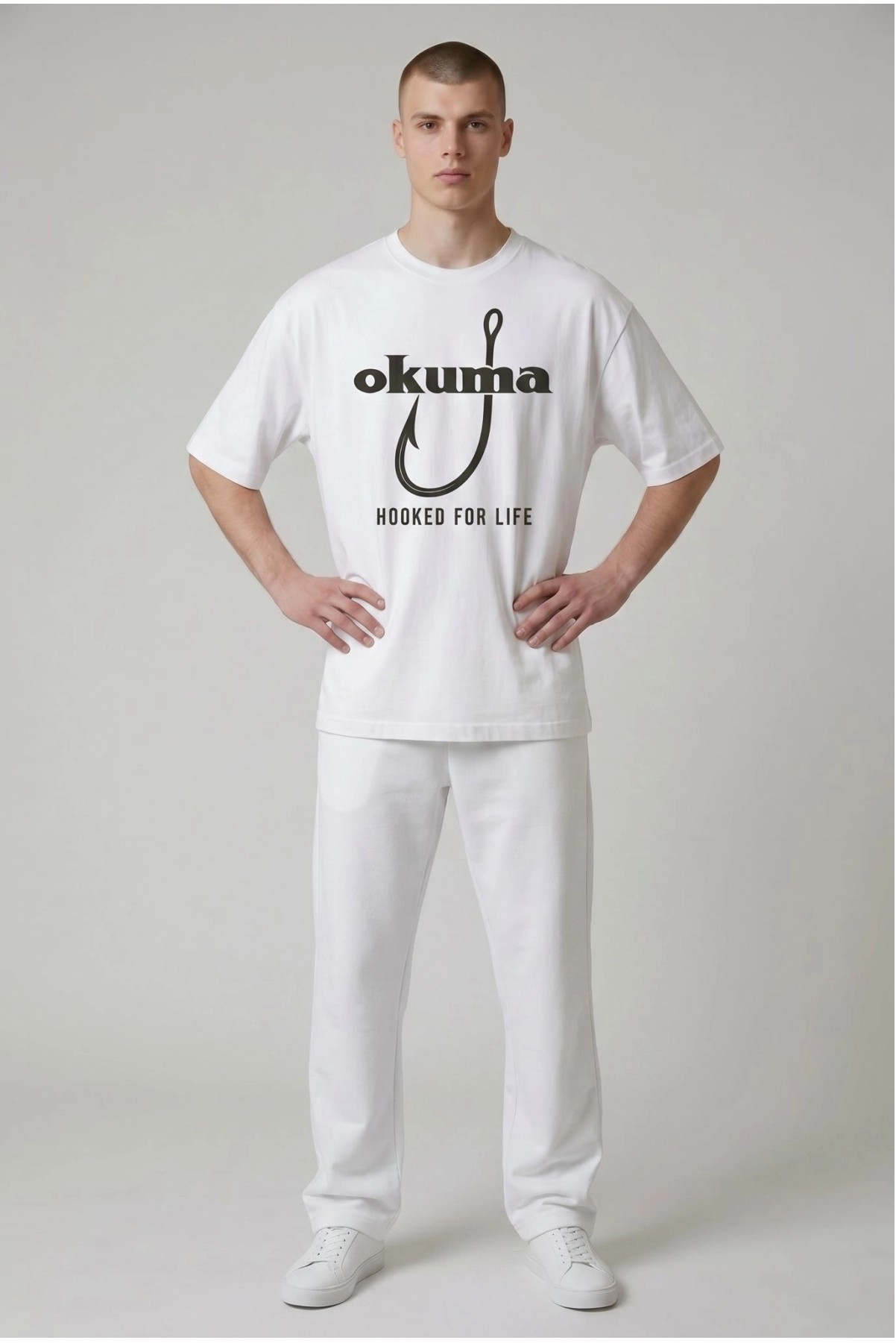 Etifa Oversize Balıkçı Tişörtü Okuma Hooked For Life %100 Pamuk Premium Beyaz Unisex