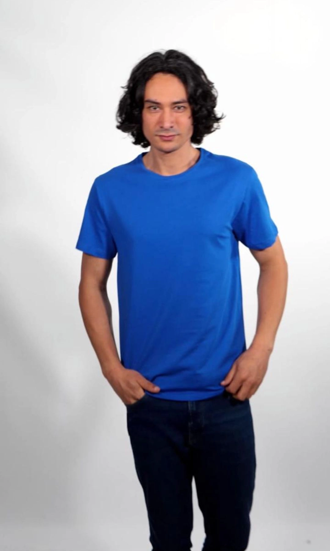 %100 Pamuk Basic Tişört Rahat Kalıp Unisex Günlük Spor T-Shirt Sax Mavi