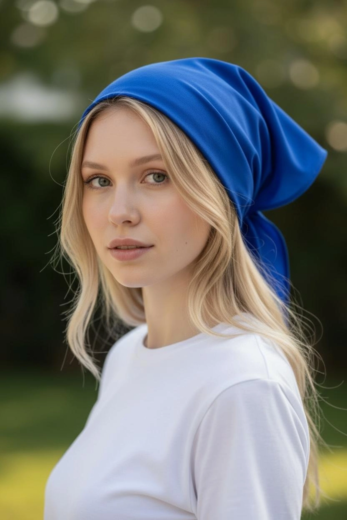 Üçgen Bandana Fular Bone Mutfak ve Aşçı Bone Likralı Soft Saks Mavisi