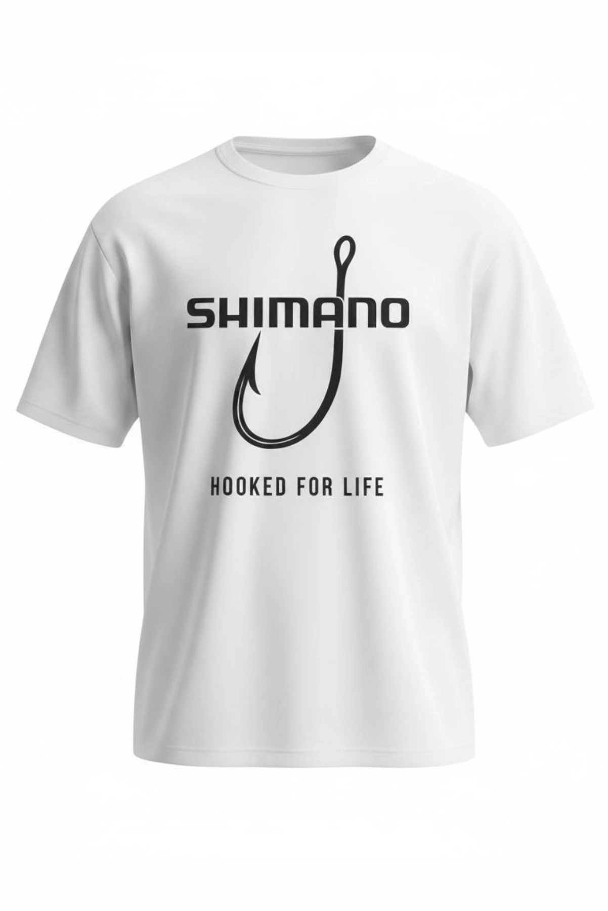 Etifa Oversize Balıkçı Tişörtü Shimano Hooked For Life %100 Pamuk Premium Beyaz Unisex