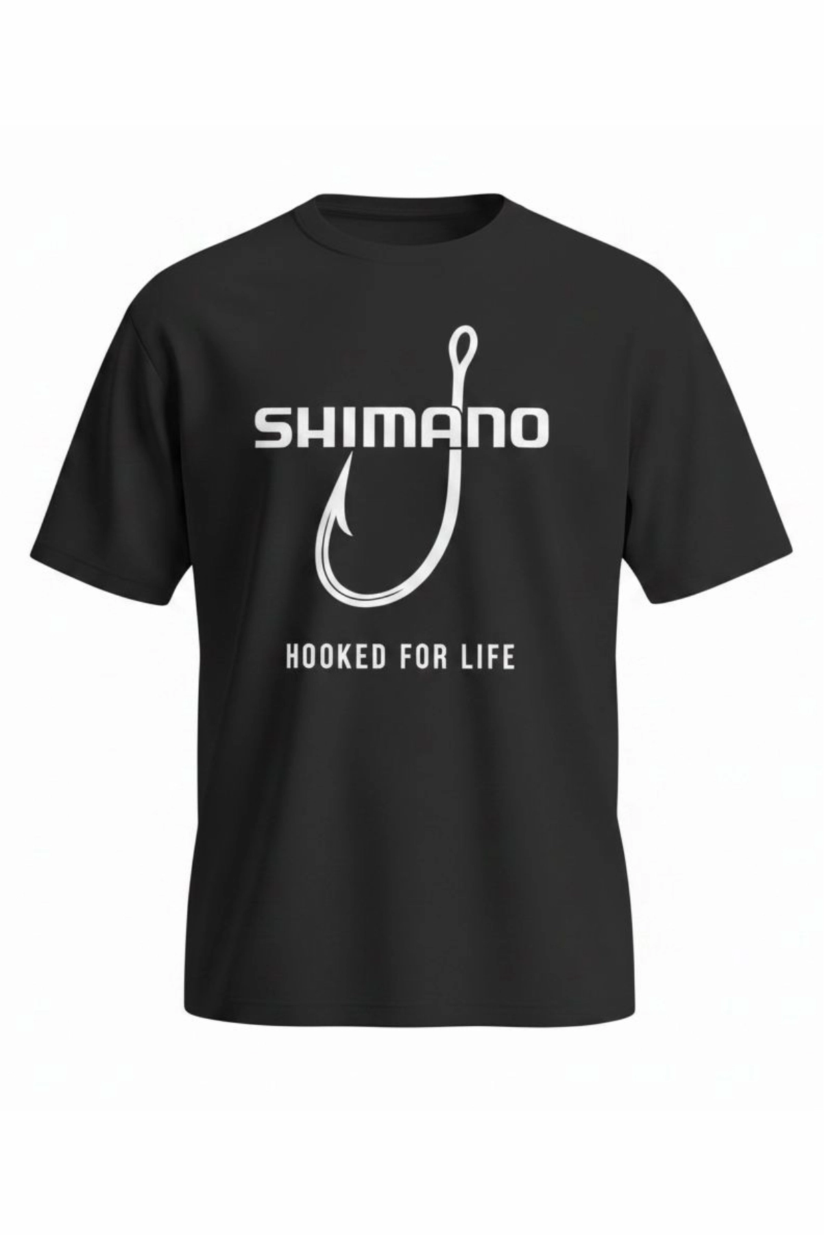 Etifa Oversize Balıkçı Tişörtü Shimano Hooked For Life %100 Pamuk Premium Siyah Unisex