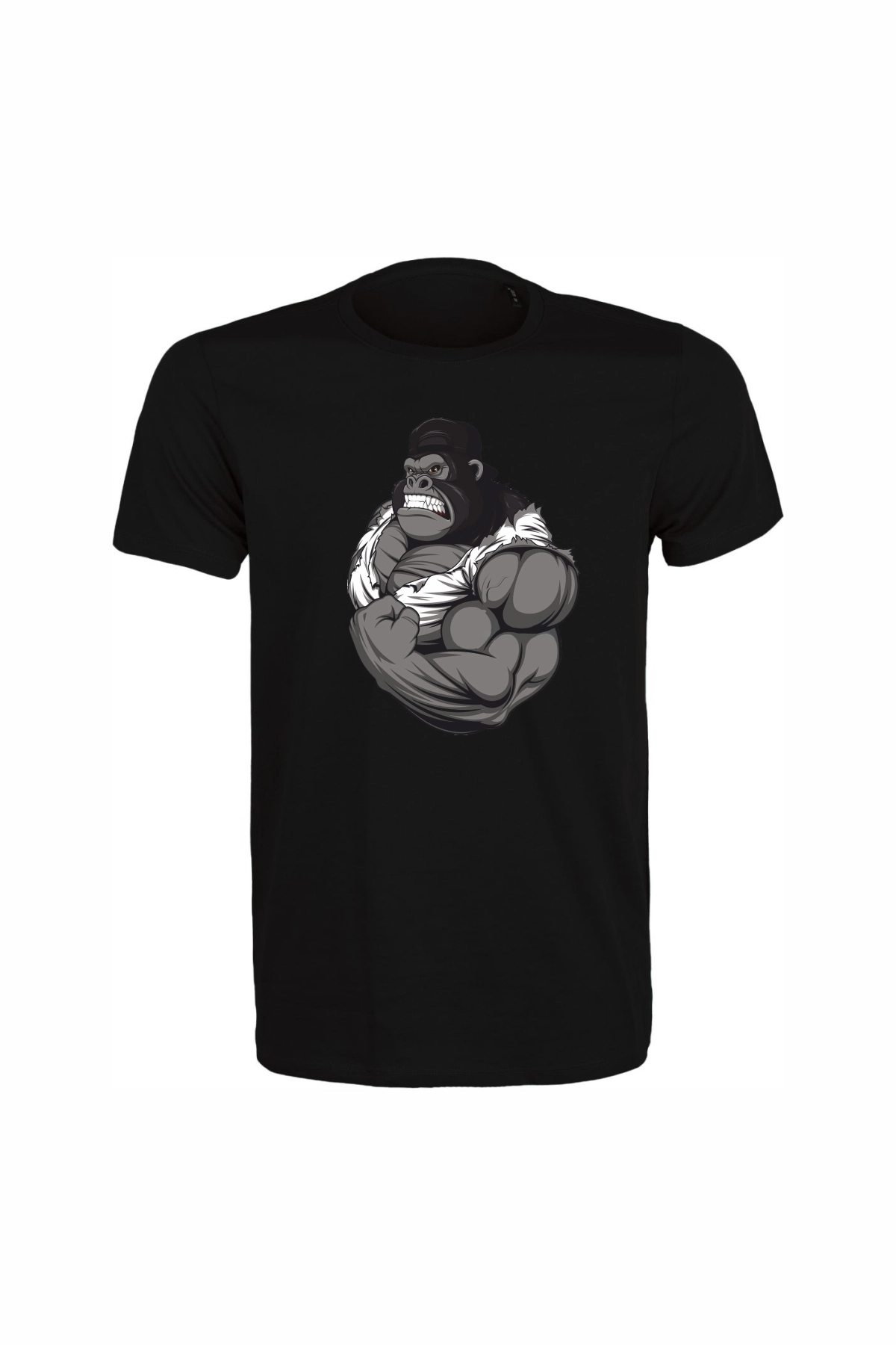 Gorilla Baskılı Unisex Siyah %100 Pamuk Regular Fit Tişört  Günlük & Spor Tarz T-Shirt