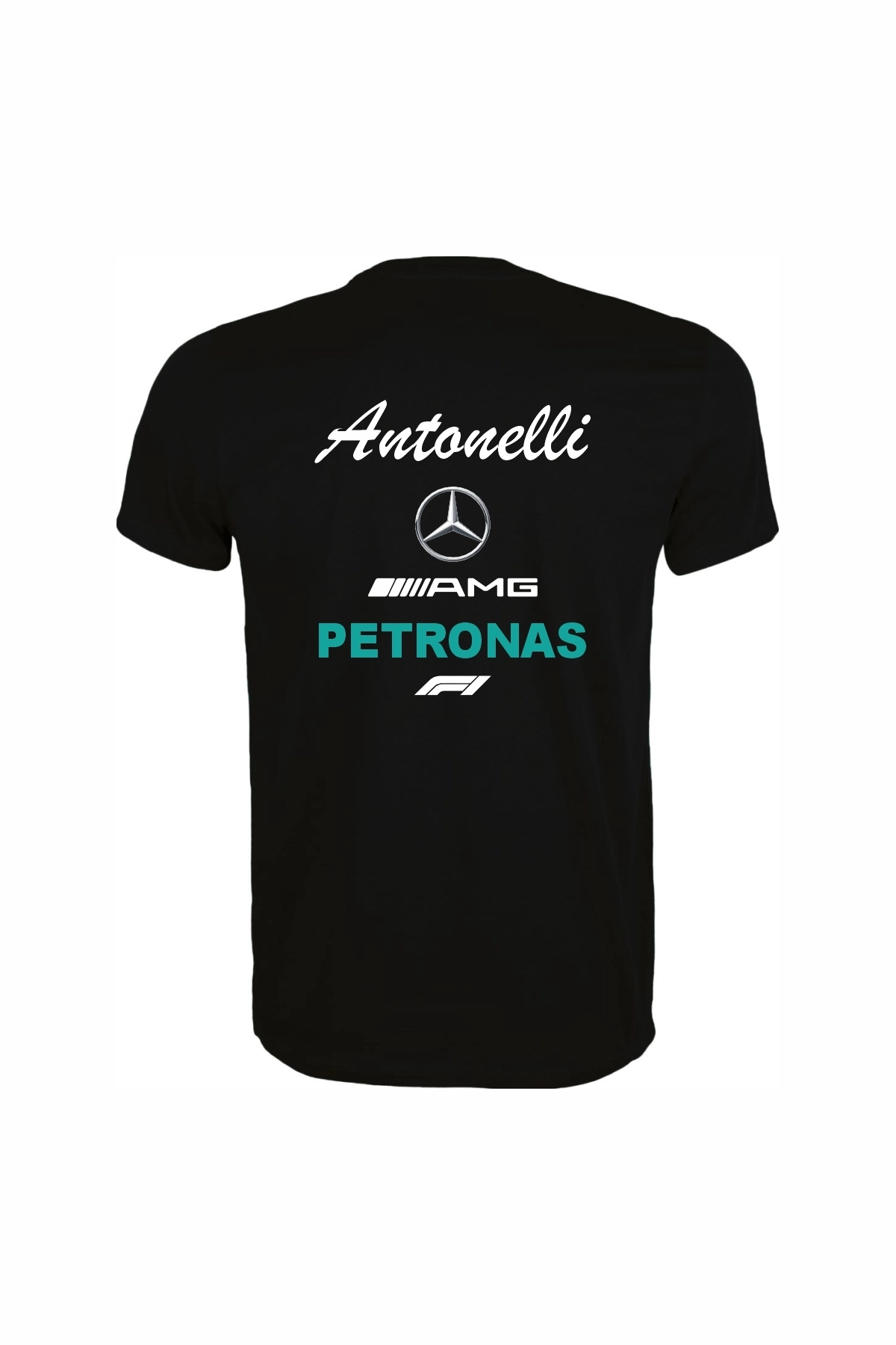 Unisex Siyah %100 Pamuk Regular Fit Tişört – Mercedes AMG F1 Baskılı, Spor T-Shirt