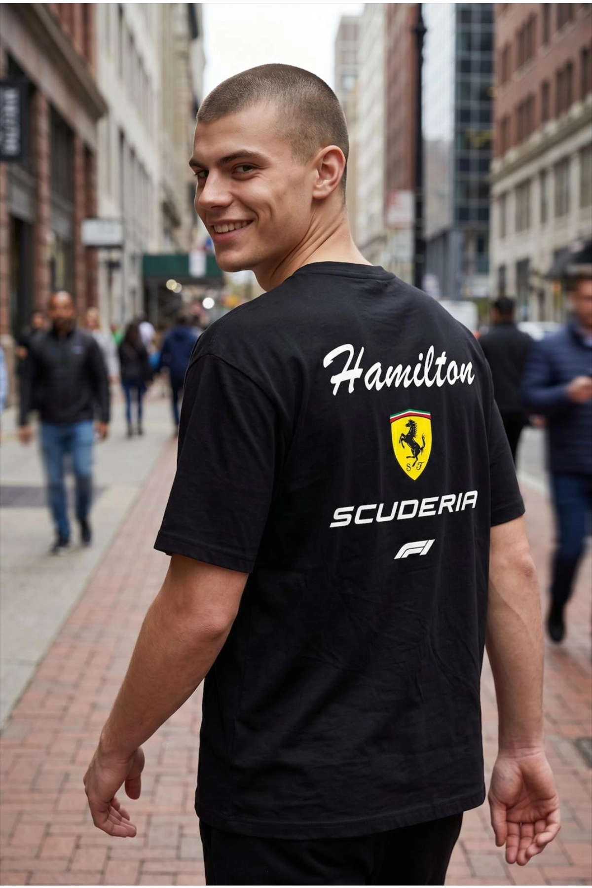 Hamilton Baskılı T-Shirt Siyah %100 Pamuk Regular Fit Tişört