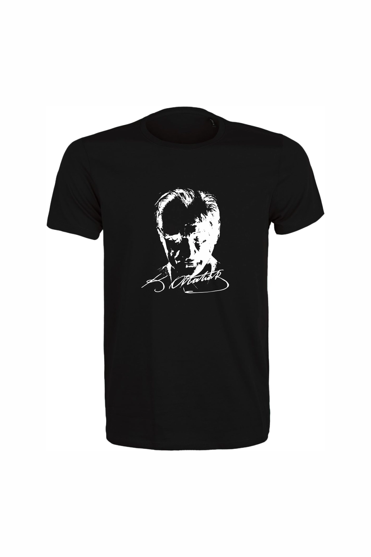Unisex Siyah %100 Pamuk Regular Tişört – Beyaz Atatürk Baskılı, Günlük T-Shirt