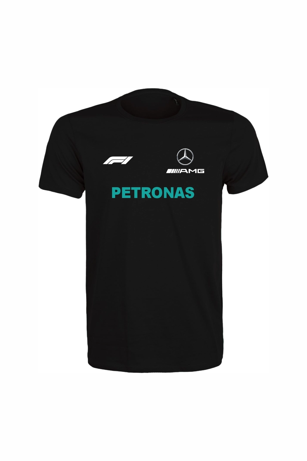 Unisex Siyah %100 Pamuk Regular Fit Tişört – Mercedes AMG F1 Baskılı, Spor T-Shirt