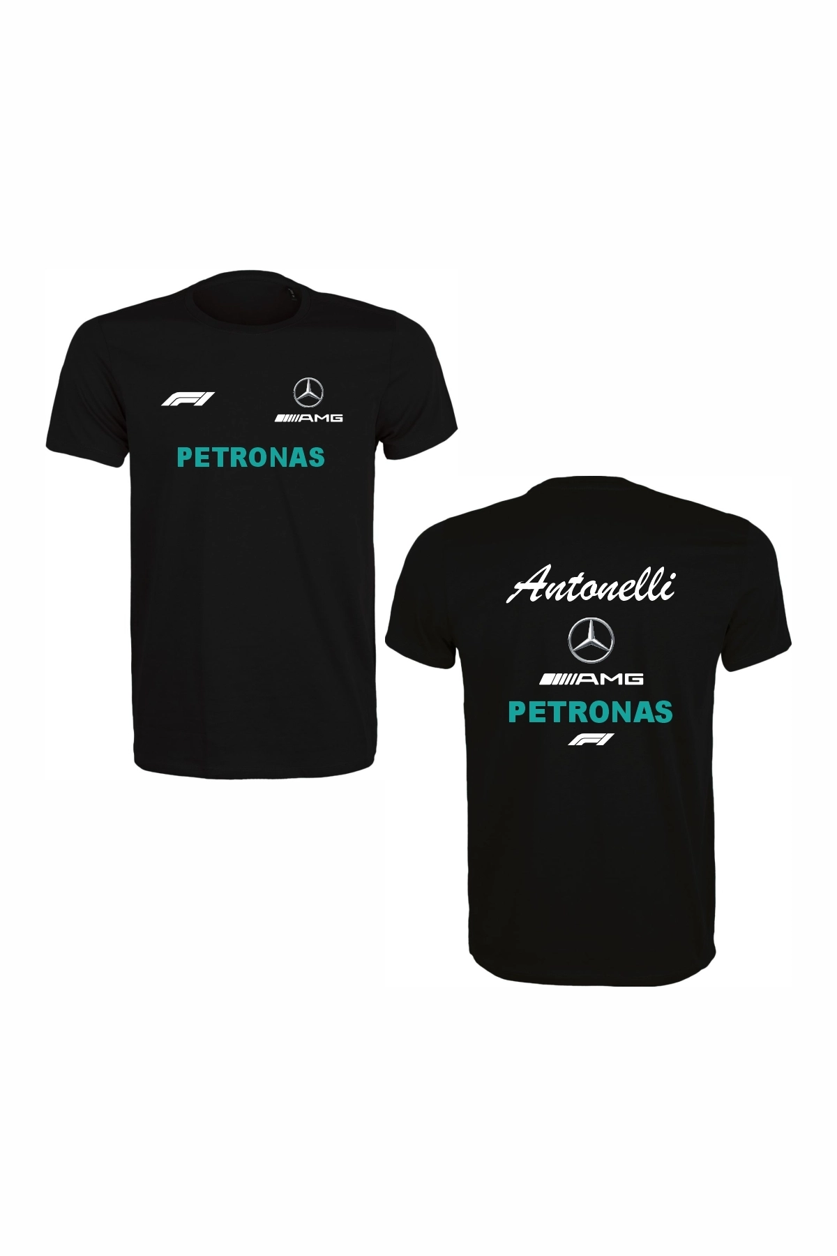 Unisex Siyah %100 Pamuk Regular Fit Tişört – Mercedes AMG F1 Baskılı, Spor T-Shirt