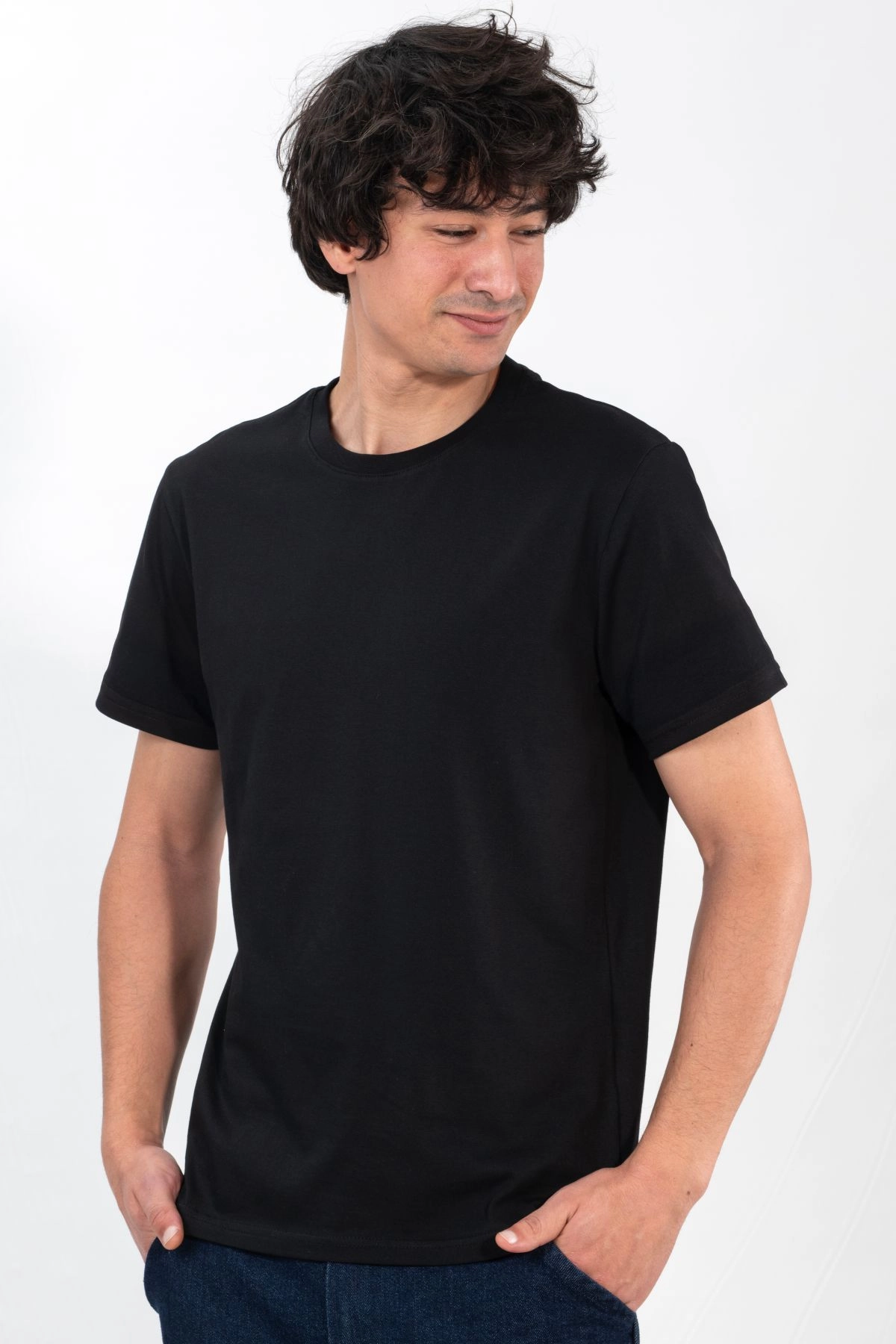 %100 Pamuk Basic Tişört Rahat Kalıp Unisex Günlük Spor T-Shirt Siyah