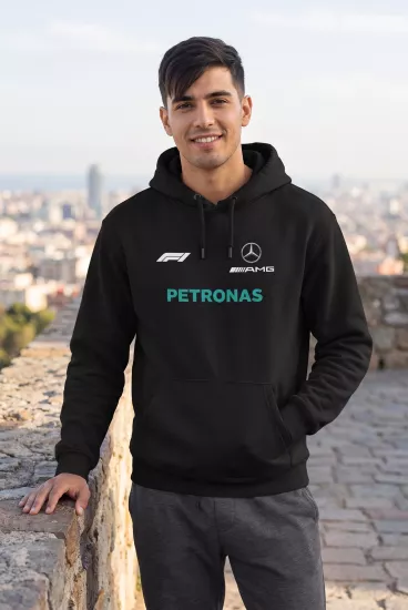 Unisex Siyah Kapüşonlu Sweatshirt – Mercedes AMG Petronas Antonelli F1 Baskılı Hoodie
