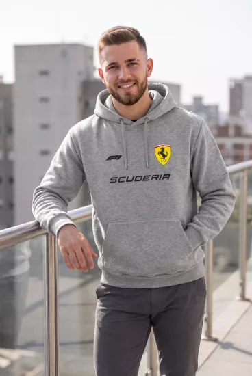 Hamilton Scuderia F1 Baskılı Gri Kapüşonlu Sweatshirt - Formula Yarış Temalı Hoodie