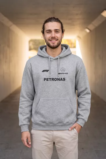 Unisex Gri Kapüşonlu Sweatshirt – Mercedes AMG Petronas Antonelli F1 Baskılı Hoodie