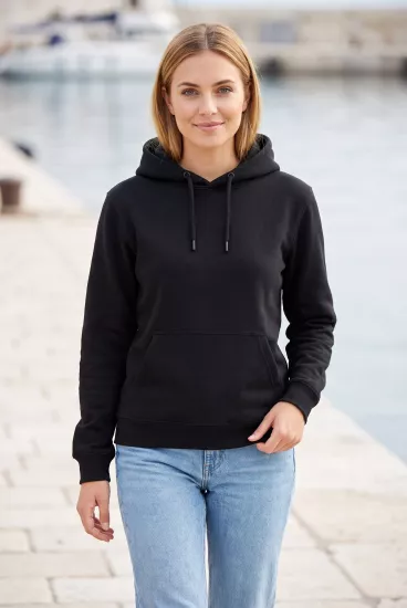 Unisex Siyah Kapüşonlu Sweatshirt 3 İplik Şardonlu Kanguru Cepli Düz Hoodie