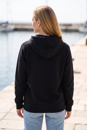 Unisex Siyah Kapüşonlu Sweatshirt 3 İplik Şardonlu Kanguru Cepli Düz Hoodie