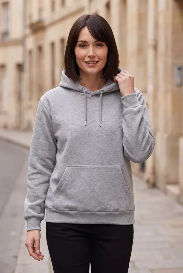 Unisex Gri Kapüşonlu Sweatshirt 3 İplik Şardonlu Kanguru Cepli Düz Hoodie