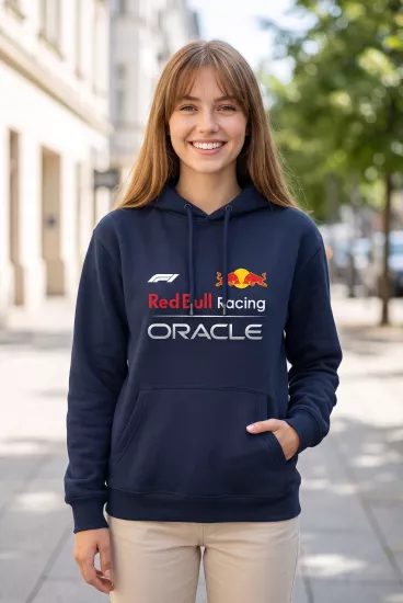 Unisex Lacivert Kapüşonlu Sweatshirt – Red Bull Racing Verstappen F1 Baskılı Hoodie