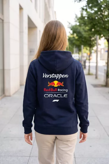 Unisex Lacivert Kapüşonlu Sweatshirt – Red Bull Racing Verstappen F1 Baskılı Hoodie
