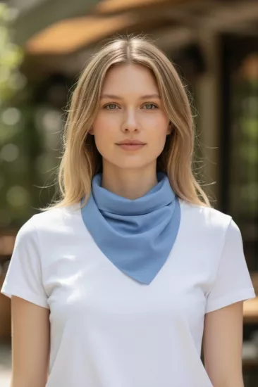 Üçgen Bandana Fular Bone Mutfak ve Aşçı Bone Likralı Soft Açık Mavi