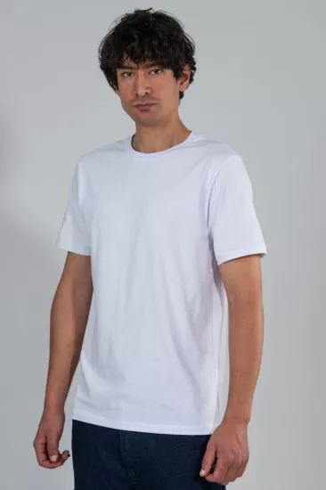 %100 Pamuk Basic Tişört Rahat Kalıp Unisex Günlük Spor T-Shirt Beyaz