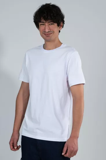 %100 Pamuk Basic Tişört Rahat Kalıp Unisex Günlük Spor T-Shirt Beyaz
