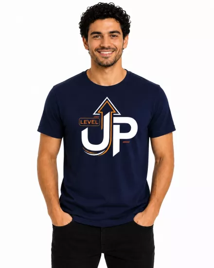 Etifa Level Up Premium Unisex Tişört %100 Pamuk Modern Lacivert Tişört