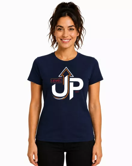 Etifa Level Up Premium Unisex Tişört %100 Pamuk Modern Lacivert Tişört