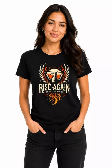 Etifa Rise Again Kartal Baskılı Siyah Unisex Tişört %100 Pamuk Premium T-Shirt