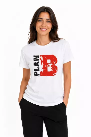 Etifa Plan B Premium Unisex Tişört %100 Pamuk Modern Beyaz Tişört