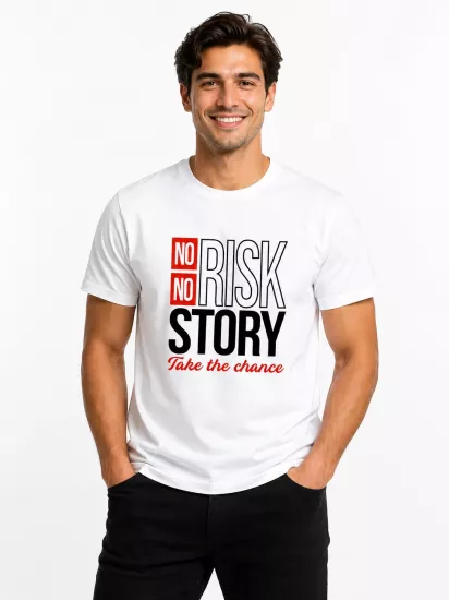 Etifa No Risk No Story Premium Unisex Tişört %100 Pamuk Modern Beyaz Tişört