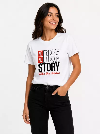 Etifa No Risk No Story Premium Unisex Tişört %100 Pamuk Modern Beyaz Tişört