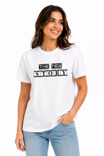 Etifa The New Story Premium Unisex Tişört %100 Pamuk Modern Beyaz Tişört