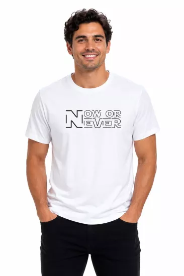 Etifa Now Or Never Premium Unisex Tişört %100 Pamuk Modern Beyaz Tişört