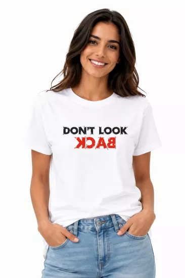 Etifa Don’t Look Back Premium Unisex Tişört %100 Pamuk Modern Beyaz Tişört