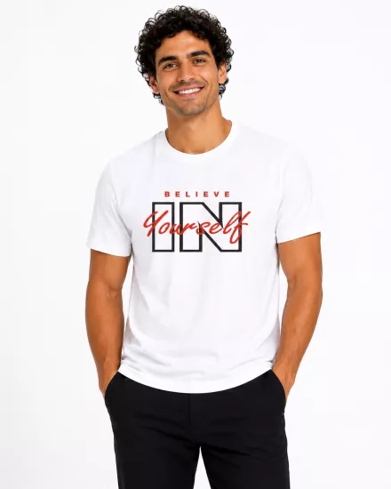 Etifa Believe In Yourself Premium Unisex Tişört %100 Pamuk Modern Beyaz Tişört