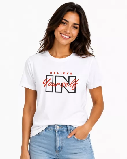 Etifa Believe In Yourself Premium Unisex Tişört %100 Pamuk Modern Beyaz Tişört