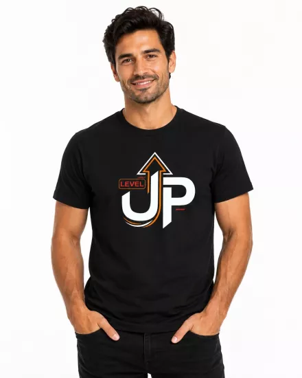 Etifa Level Up Premium Unisex Tişört %100 Pamuk Modern Siyah Tişört