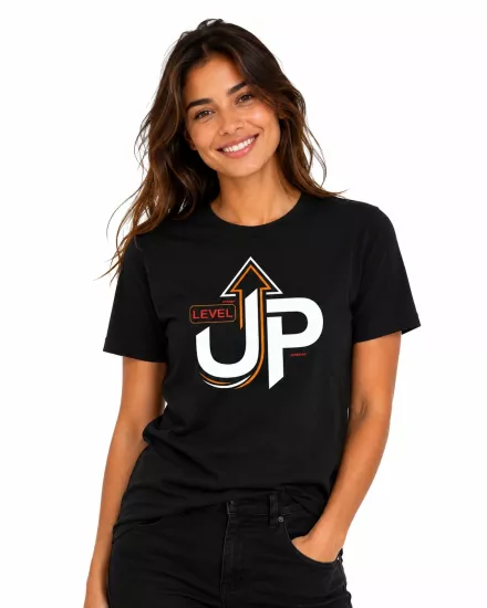 Etifa Level Up Premium Unisex Tişört %100 Pamuk Modern Siyah Tişört