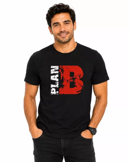Etifa Plan B Premium Unisex Tişört %100 Pamuk Modern Siyah Tişört