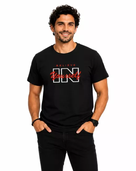 Etifa Believe In Yourself Premium Unisex Tişört %100 Pamuk Modern Siyah Tişört