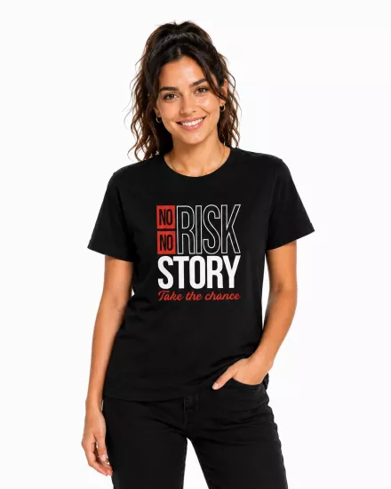 Etifa No Risk No Story Premium Unisex Tişört %100 Pamuk Modern Siyah Tişört