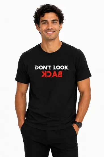Etifa Don’t Look Back Premium Unisex Tişört %100 Pamuk Modern Siyah Tişört